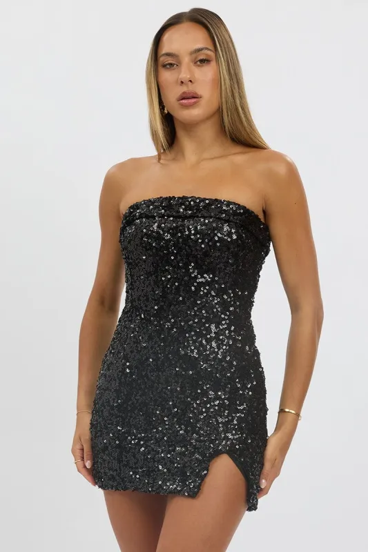 Black Bodycon Dress Sequin Strapless sold by Ally Fashion
