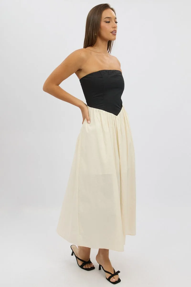 Beige Strapless Maxi Dress Colour Block sold by Ally Fashion product image thumbnail 4