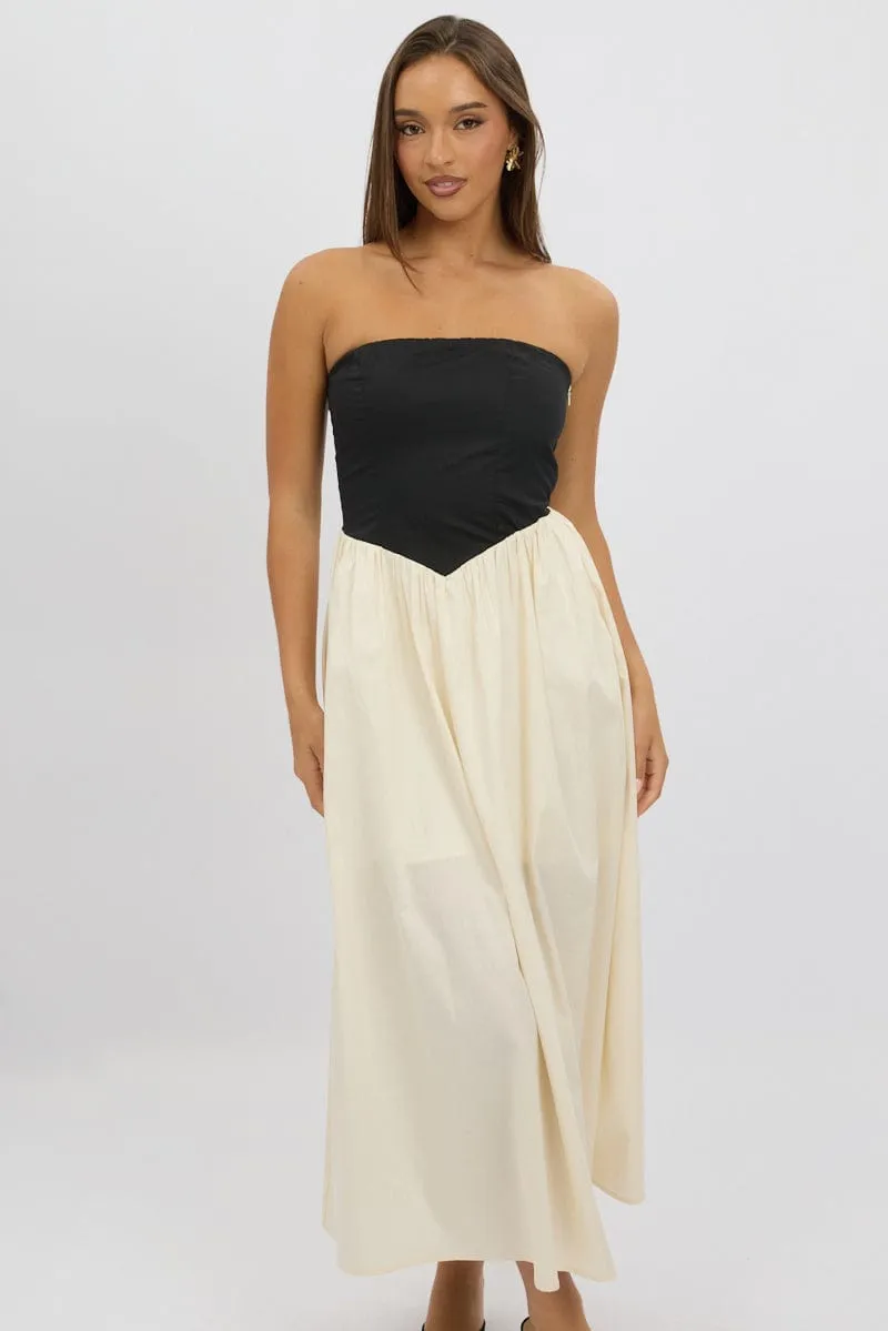 Beige Strapless Maxi Dress Colour Block sold by Ally Fashion product image thumbnail 3