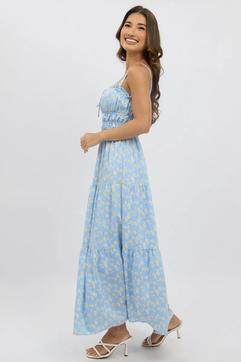 Blue Ditsy Maxi Dress Strappy Tiered sold by Ally Fashion product image thumbnail 4