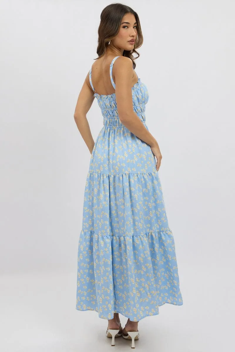 Blue Ditsy Maxi Dress Strappy Tiered sold by Ally Fashion product image thumbnail 5