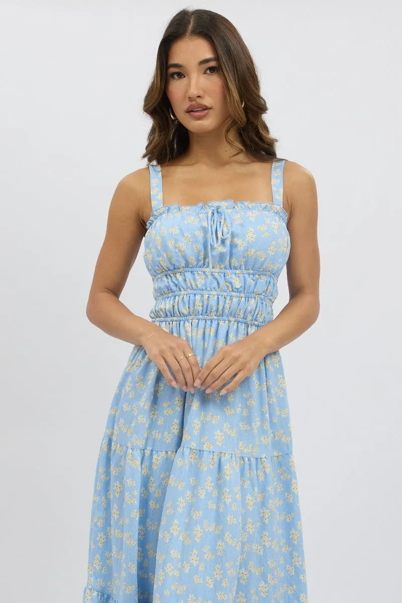 Blue Ditsy Maxi Dress Strappy Tiered sold by Ally Fashion product image thumbnail 2