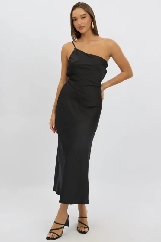 Black One Shoulder Dress Satin sold by Ally Fashion