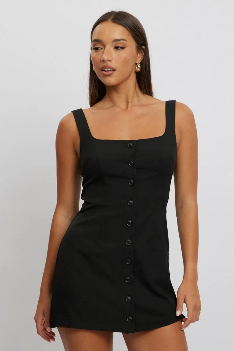 Black Mini Dress Square Neck Button Down sold by Ally Fashion product image thumbnail 3