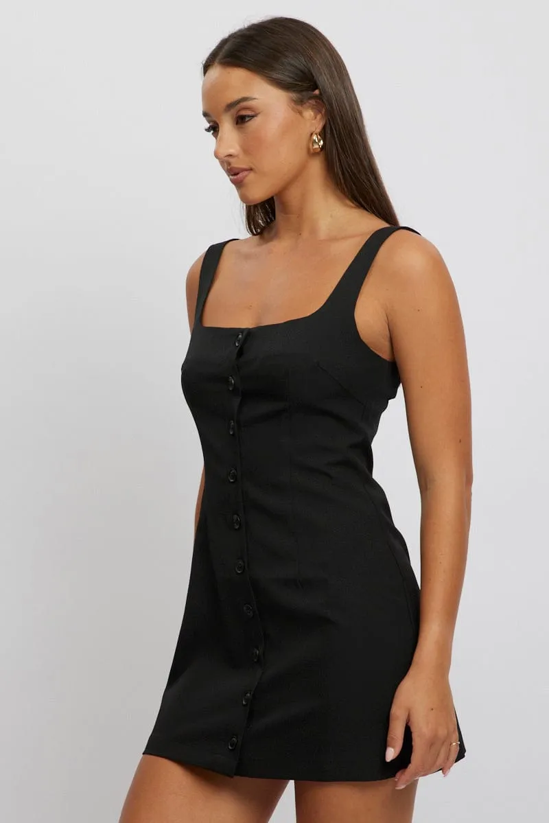 Black Mini Dress Square Neck Button Down sold by Ally Fashion product image thumbnail 4