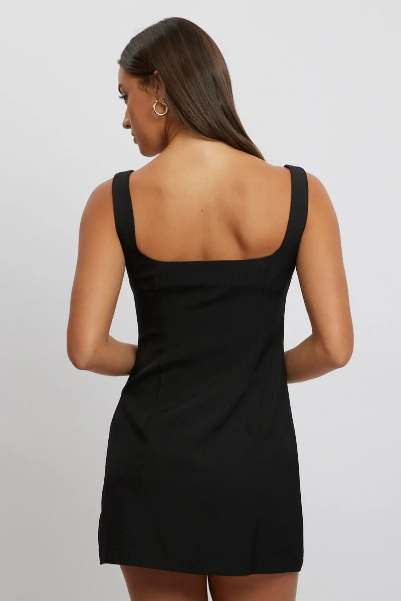Black Mini Dress Square Neck Button Down sold by Ally Fashion product image thumbnail 5