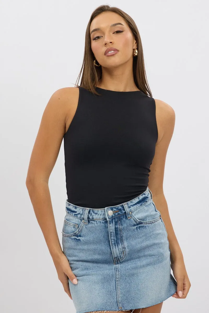 Black Tank Top Sleeveles Boat Neck Supersoft sold by Ally Fashion product image thumbnail 3