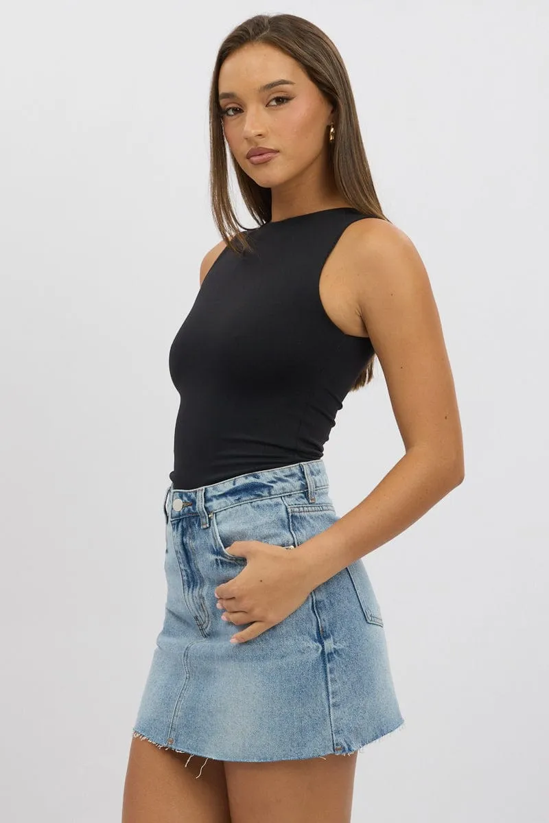 Black Tank Top Sleeveles Boat Neck Supersoft sold by Ally Fashion product image thumbnail 4