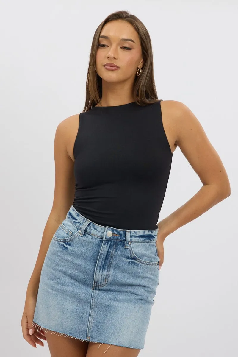 Black Tank Top Sleeveles Boat Neck Supersoft sold by Ally Fashion