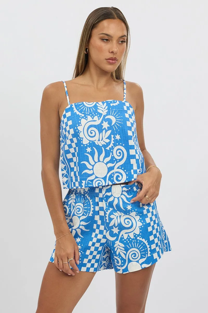 Blue Abstract Cami Top Square Neck Linen Blend sold by Ally Fashion product image thumbnail 3
