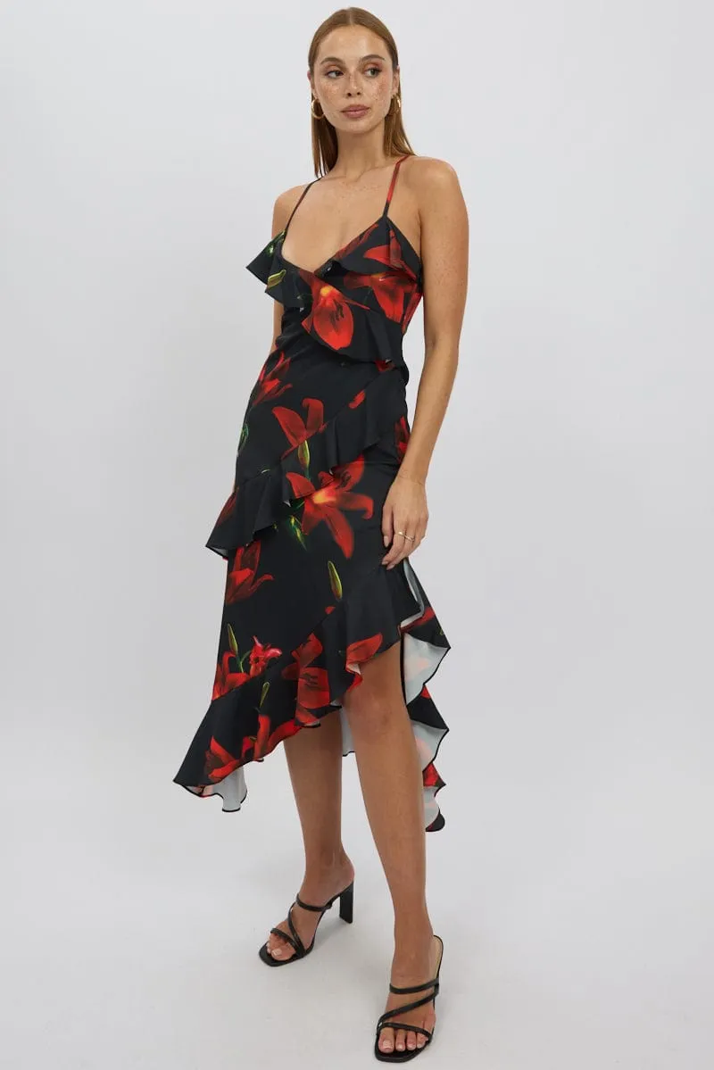 Black Floral Midi Dress Ruffle Detail sold by Ally Fashion product image thumbnail 4