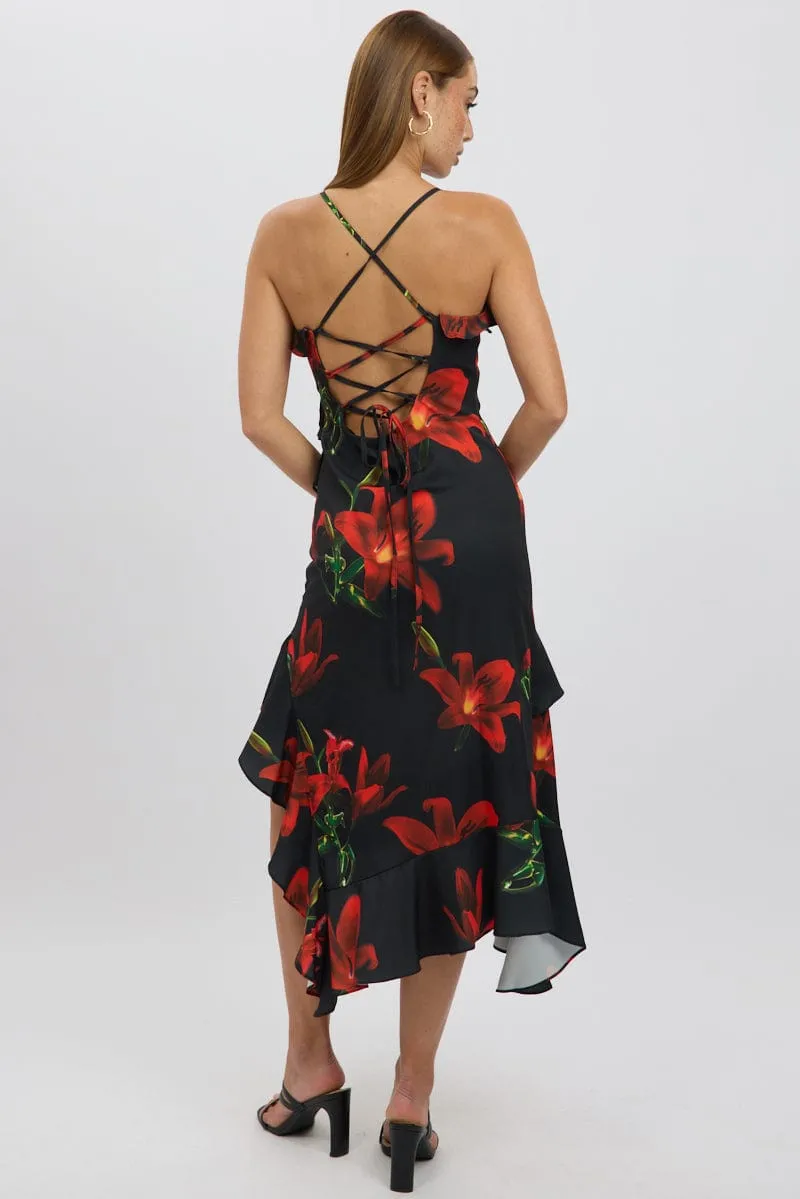 Black Floral Midi Dress Ruffle Detail sold by Ally Fashion product image thumbnail 5