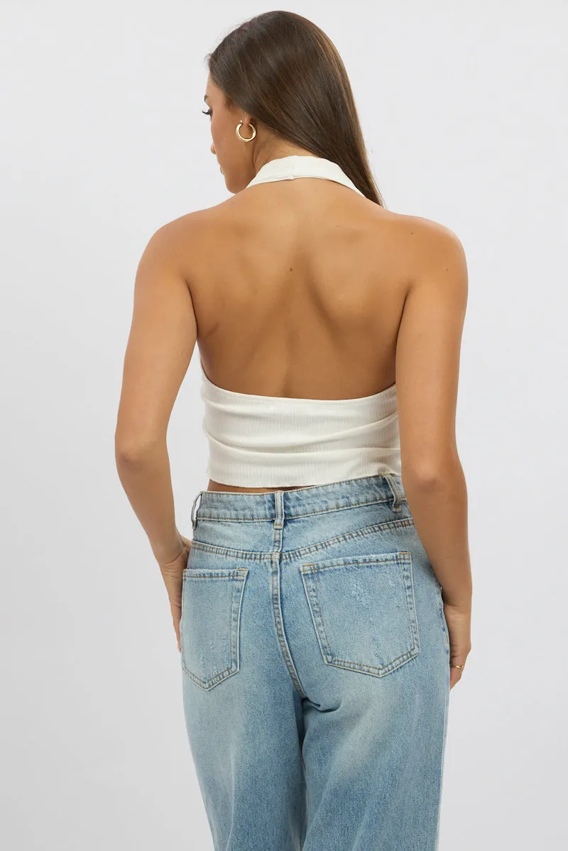 White Halter Neck Top Rib sold by Ally Fashion product image thumbnail 5