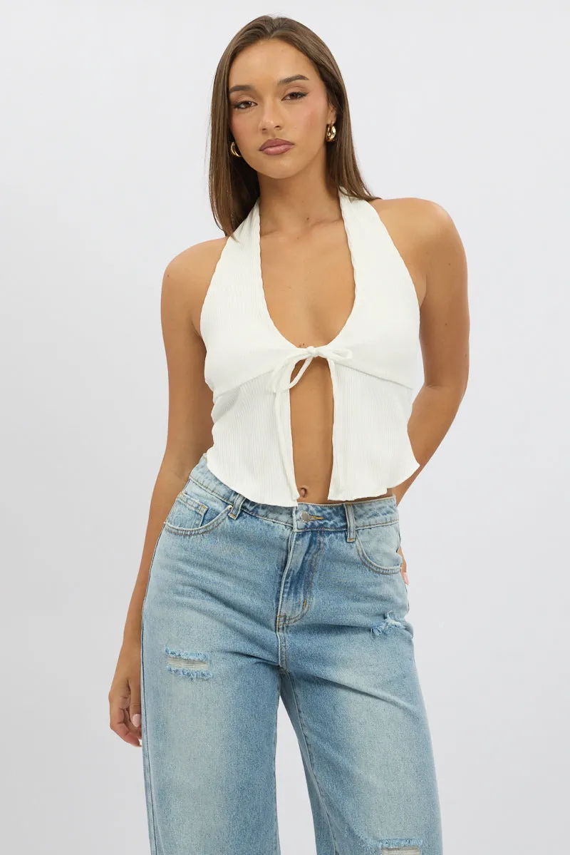 White Halter Neck Top Rib sold by Ally Fashion product image thumbnail 2