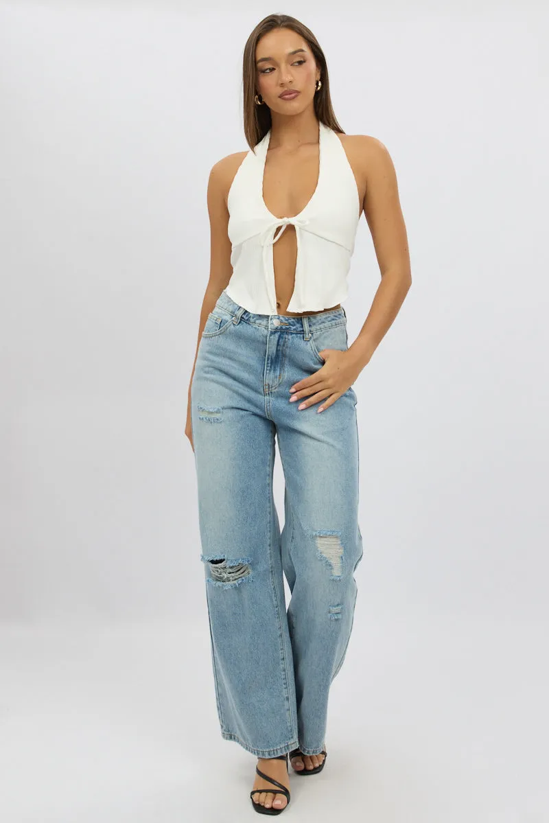 White Halter Neck Top Rib sold by Ally Fashion product image thumbnail 3