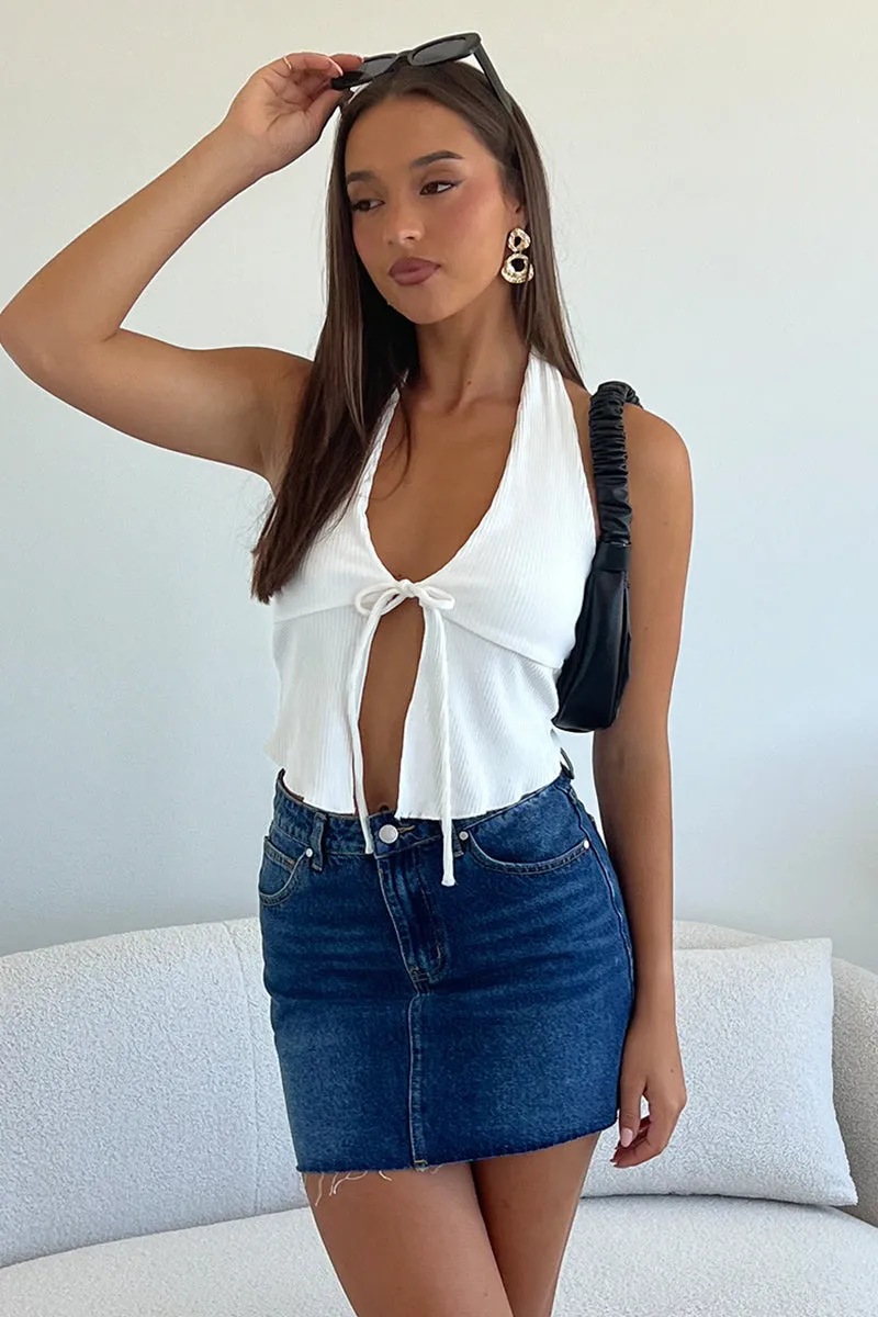 White Halter Neck Top Rib sold by Ally Fashion