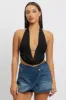 Black Halter Top Sleeveless Loop Design Open Back sold by Ally Fashion