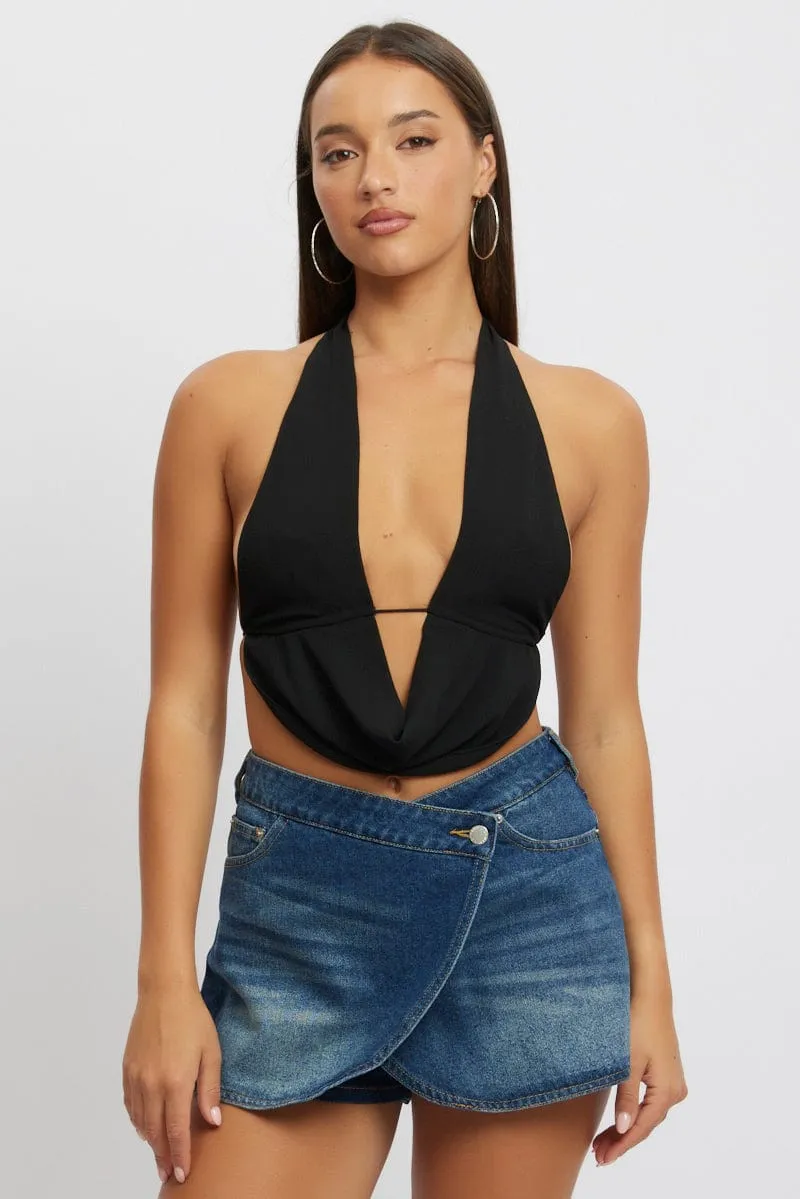 Black Halter Top Sleeveless Loop Design Open Back sold by Ally Fashion product image thumbnail 3