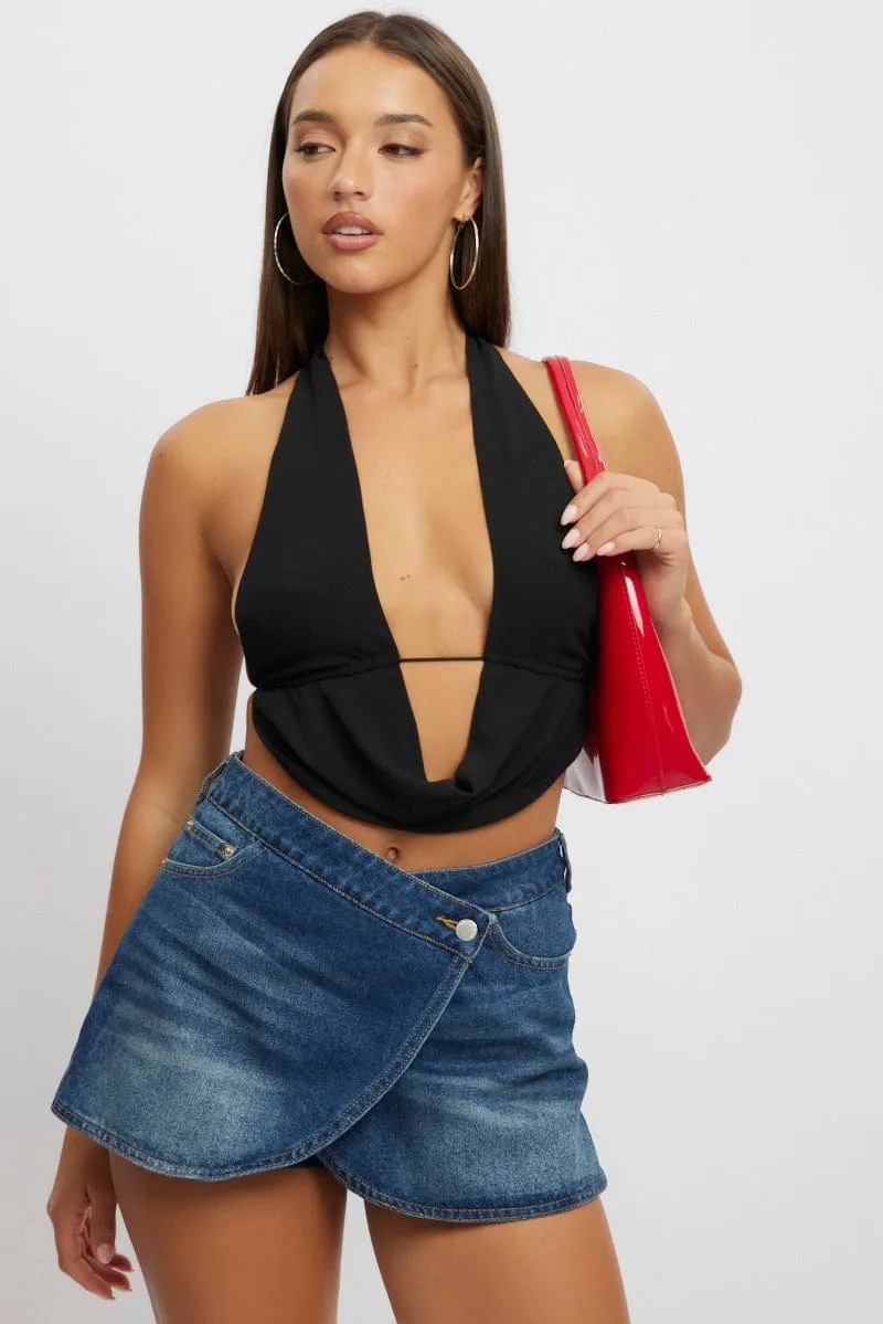 Black Halter Top Sleeveless Loop Design Open Back sold by Ally Fashion