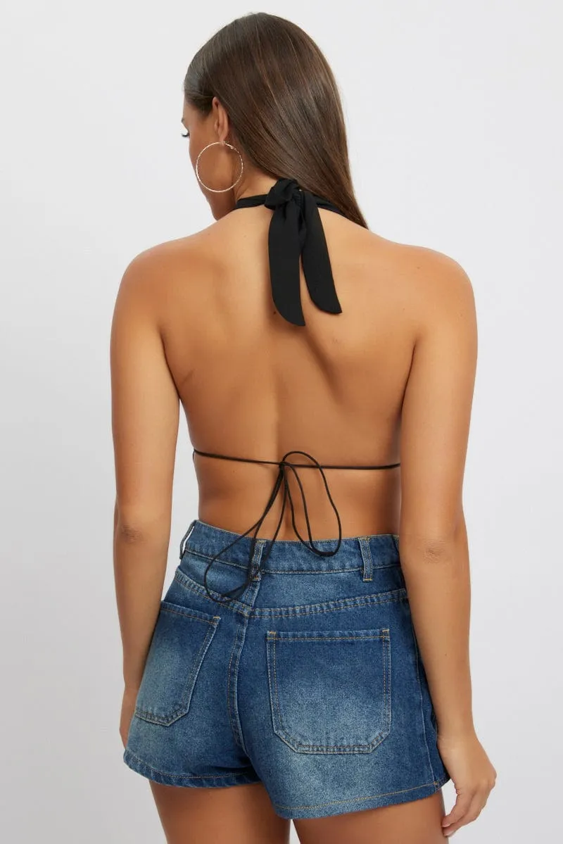 Black Halter Top Sleeveless Loop Design Open Back sold by Ally Fashion product image thumbnail 5