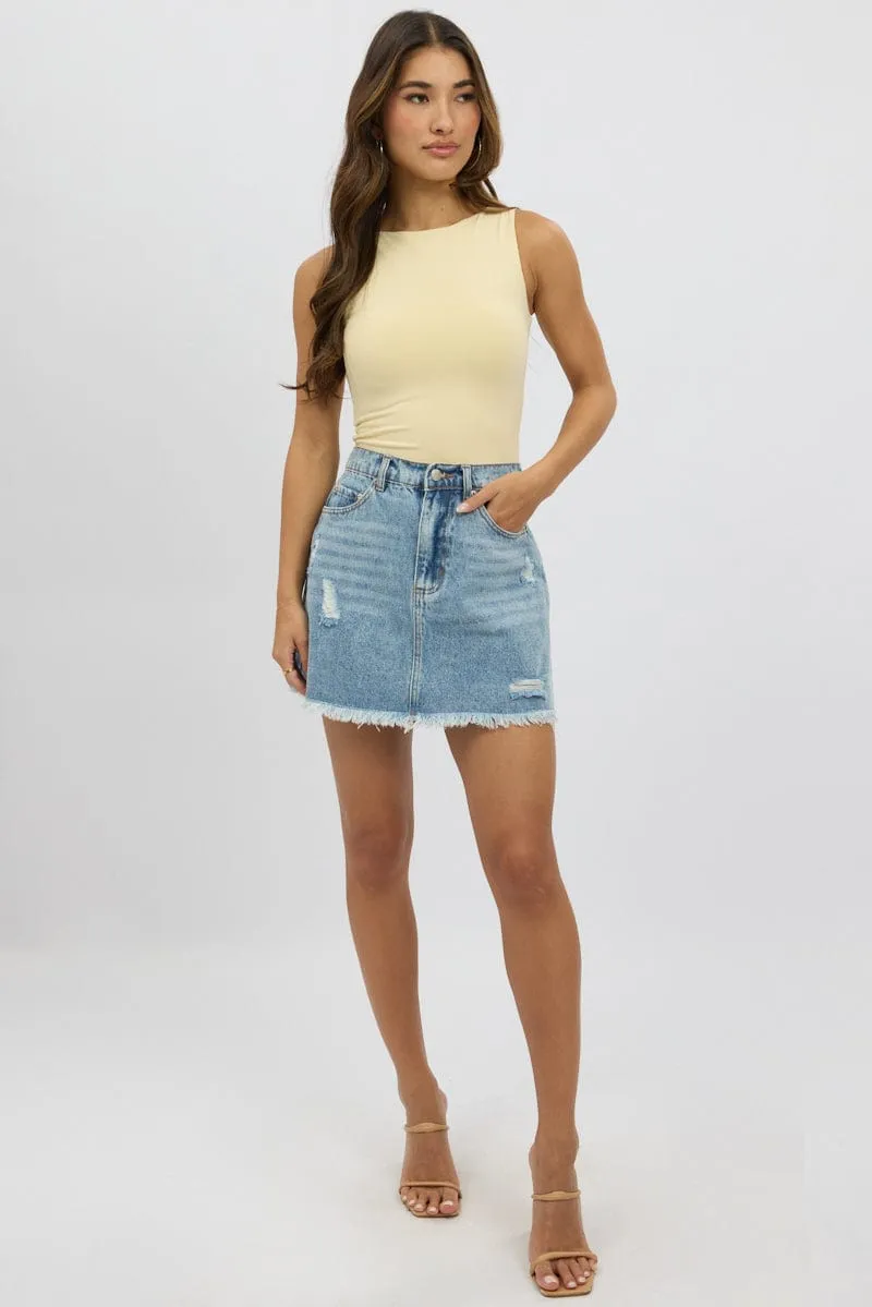 Denim Mini Skirt High Waisted Frayed Hem Distressed sold by Ally Fashion product image thumbnail 2