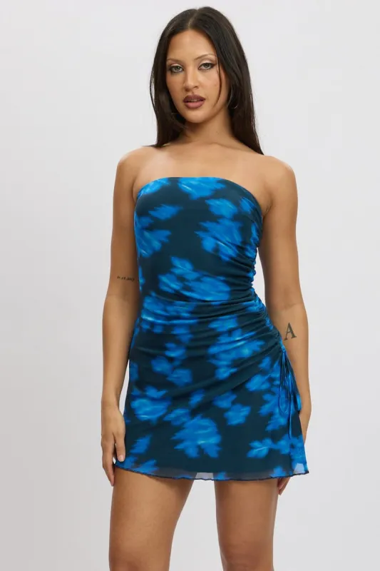 Blue Abstract Strapless Dress Mini Mesh sold by Ally Fashion