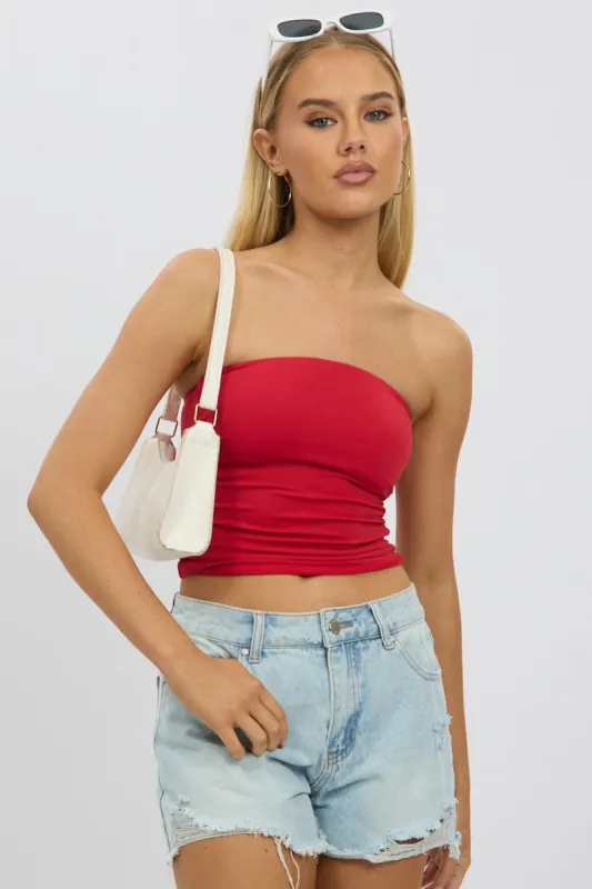 Red Ruched Bandeau Supersoft sold by Ally Fashion