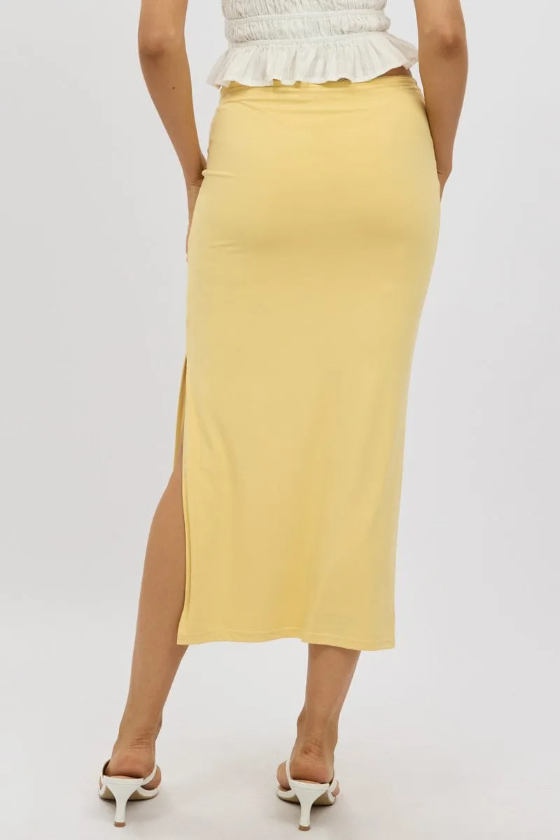 Yellow Midaxi Skirt High Rise Supersoft Picot Trim Lined sold by Ally Fashion product image thumbnail 5