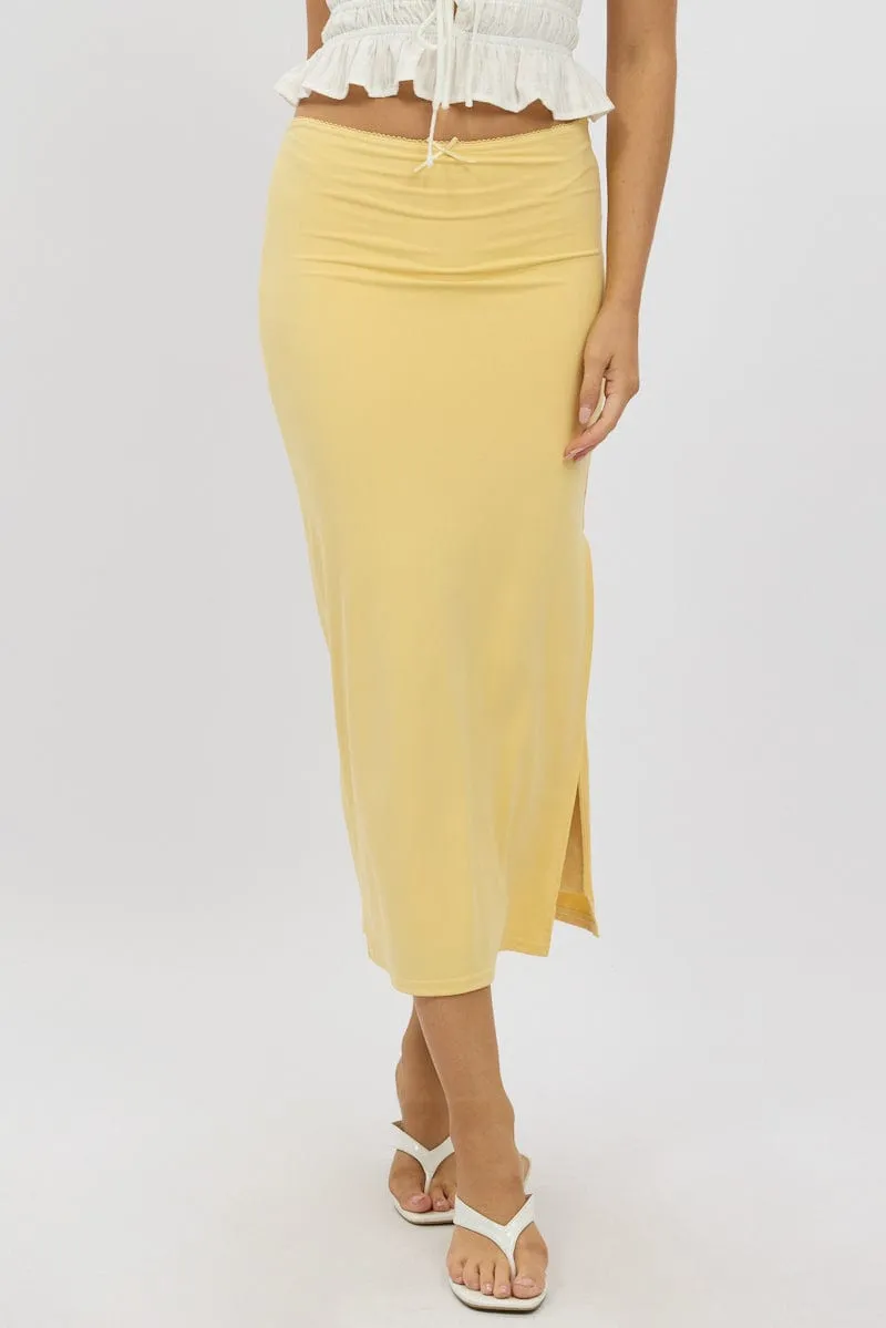 Yellow Midaxi Skirt High Rise Supersoft Picot Trim Lined sold by Ally Fashion product image thumbnail 3