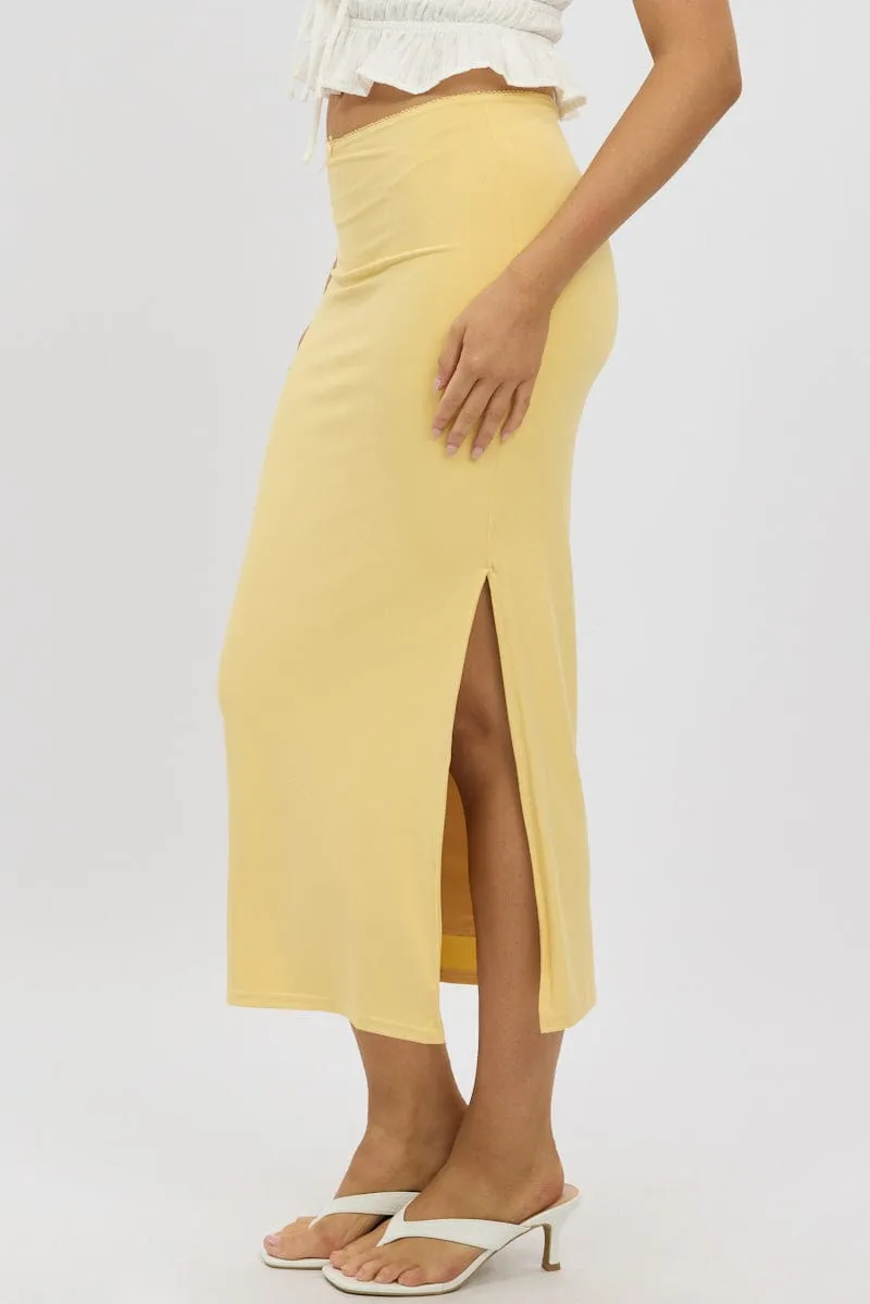 Yellow Midaxi Skirt High Rise Supersoft Picot Trim Lined sold by Ally Fashion product image thumbnail 4