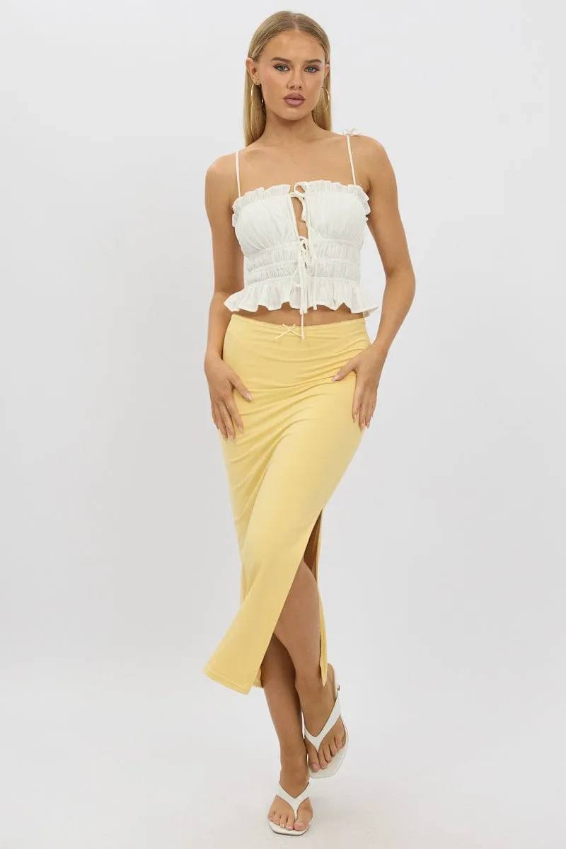 Yellow Midaxi Skirt High Rise Supersoft Picot Trim Lined sold by Ally Fashion