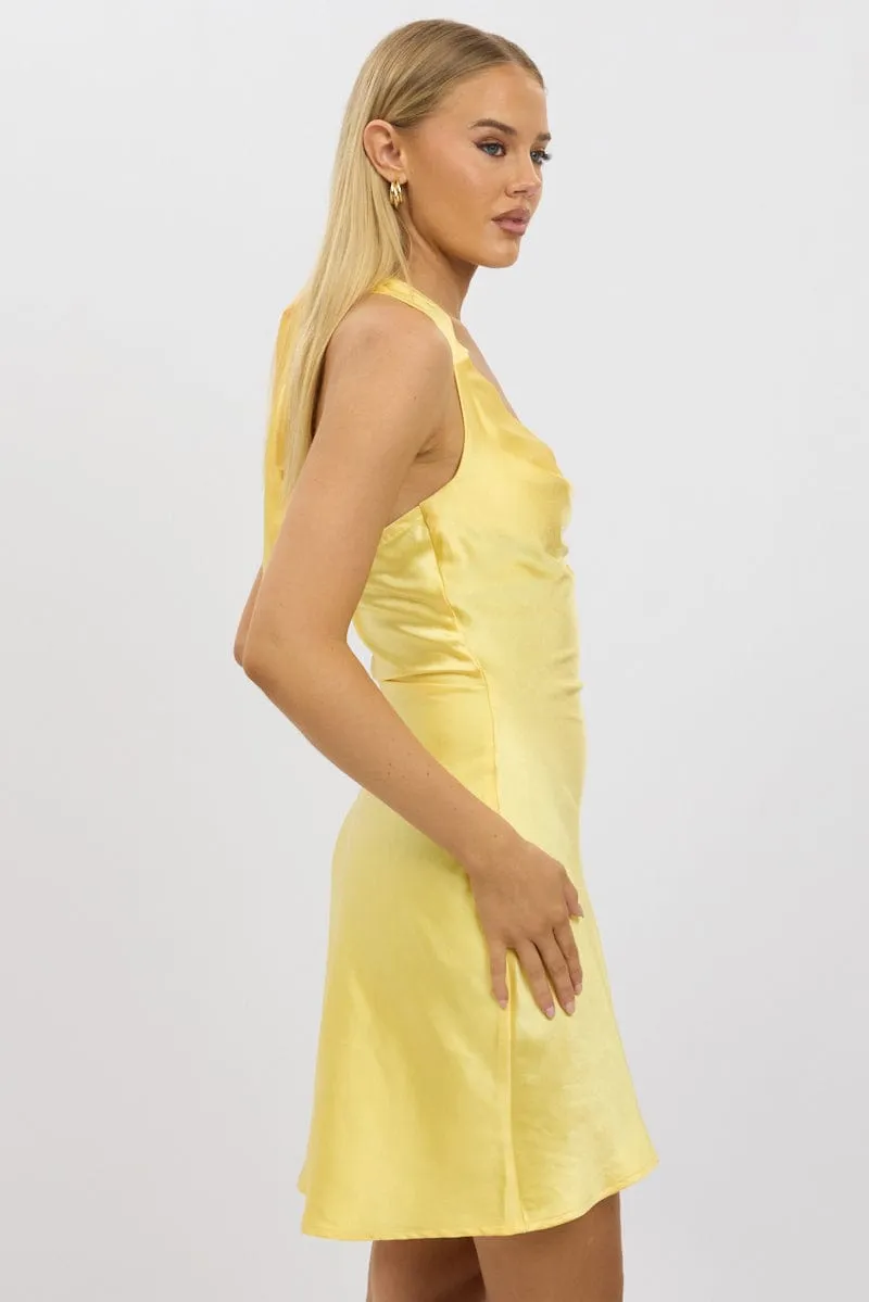 Yellow Mini Dress Cowl Neck Satin sold by Ally Fashion product image thumbnail 4