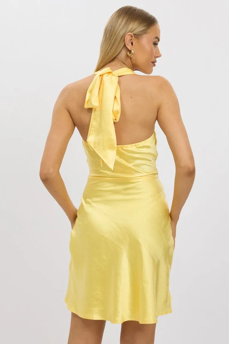 Yellow Mini Dress Cowl Neck Satin sold by Ally Fashion product image thumbnail 5