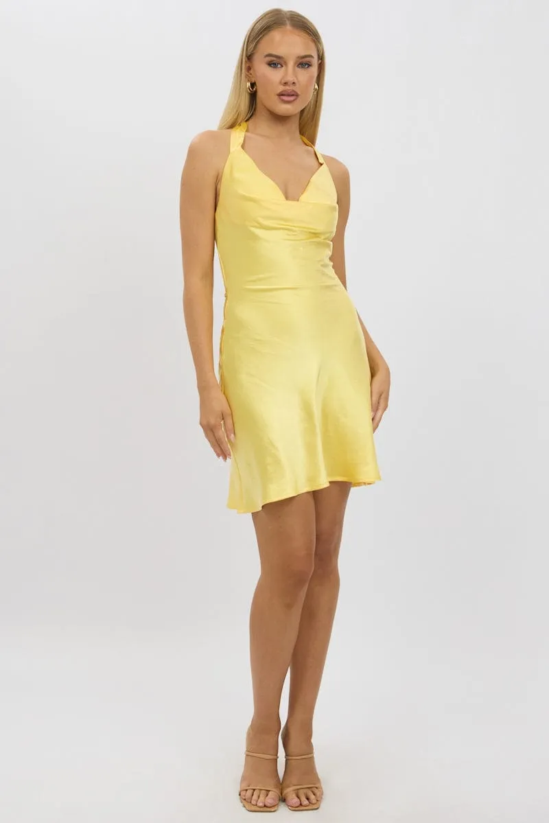 Yellow Mini Dress Cowl Neck Satin sold by Ally Fashion product image thumbnail 2