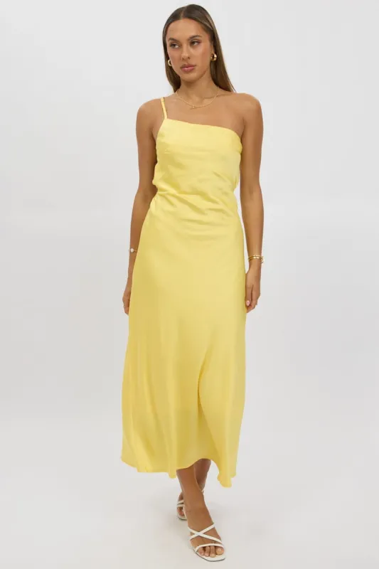 Yellow One Shoulder Dress Satin sold by Ally Fashion