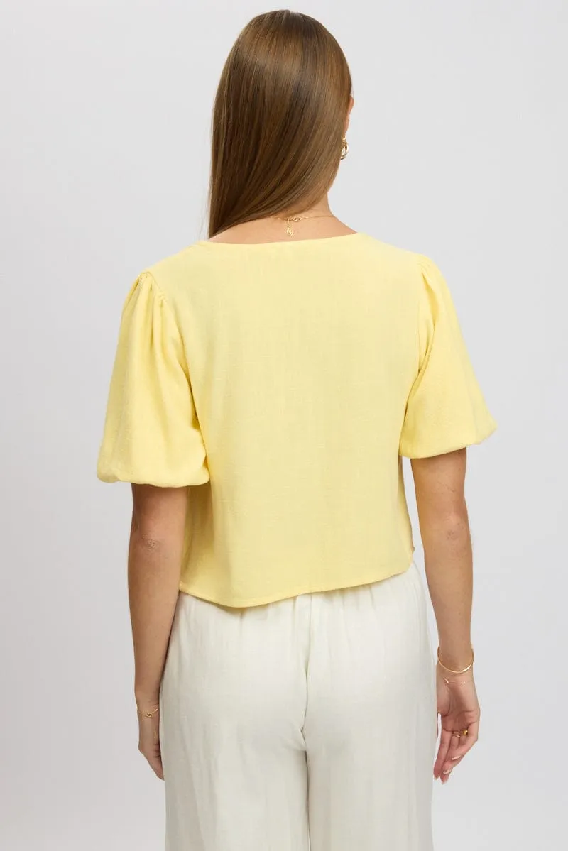 Yellow Tie Front Top Puff Short Sleeve sold by Ally Fashion product image thumbnail 5