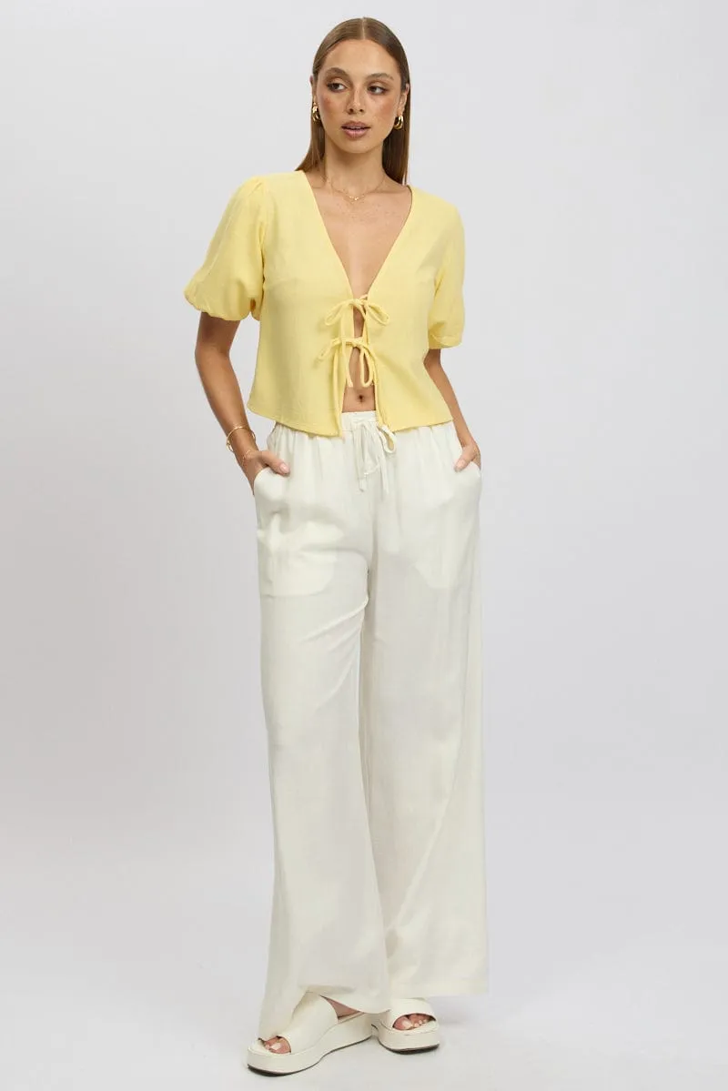 Yellow Tie Front Top Puff Short Sleeve sold by Ally Fashion product image thumbnail 2