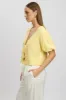 Yellow Tie Front Top Puff Short Sleeve sold by Ally Fashion