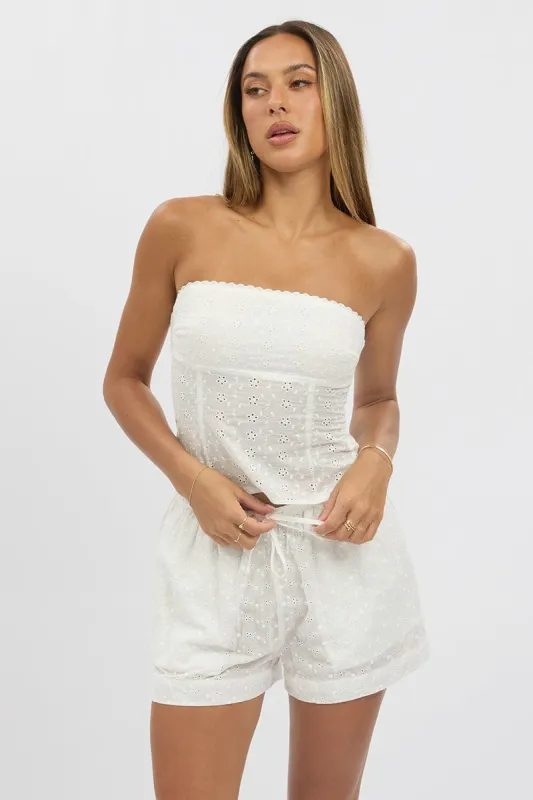 White Broderie Boob Tube sold by Ally Fashion