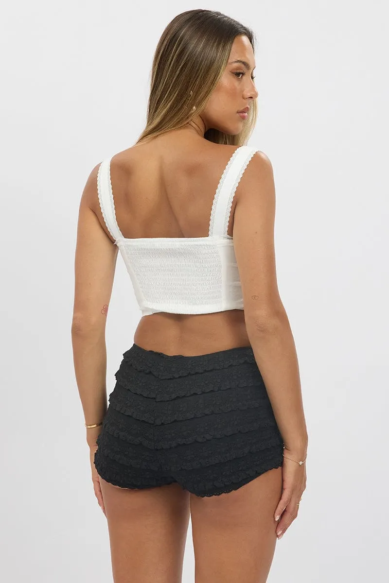 White Corset Crop Top Sleeveless Ruched Bust Lace Trim sold by Ally Fashion product image thumbnail 5