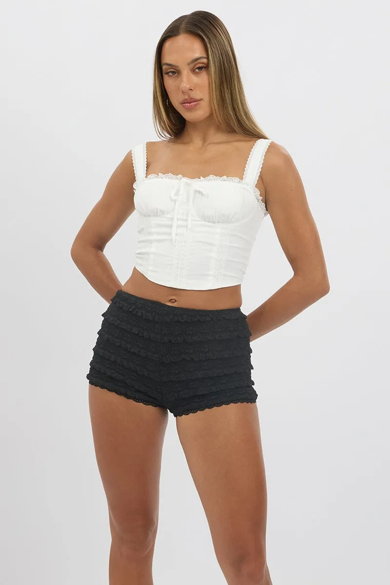 White Corset Crop Top Sleeveless Ruched Bust Lace Trim sold by Ally Fashion product image thumbnail 3