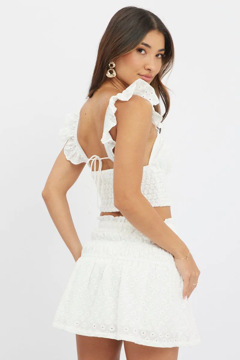 White Crop Top Sleeveless Shirred Waist Broidery Eyelet sold by Ally Fashion product image thumbnail 5