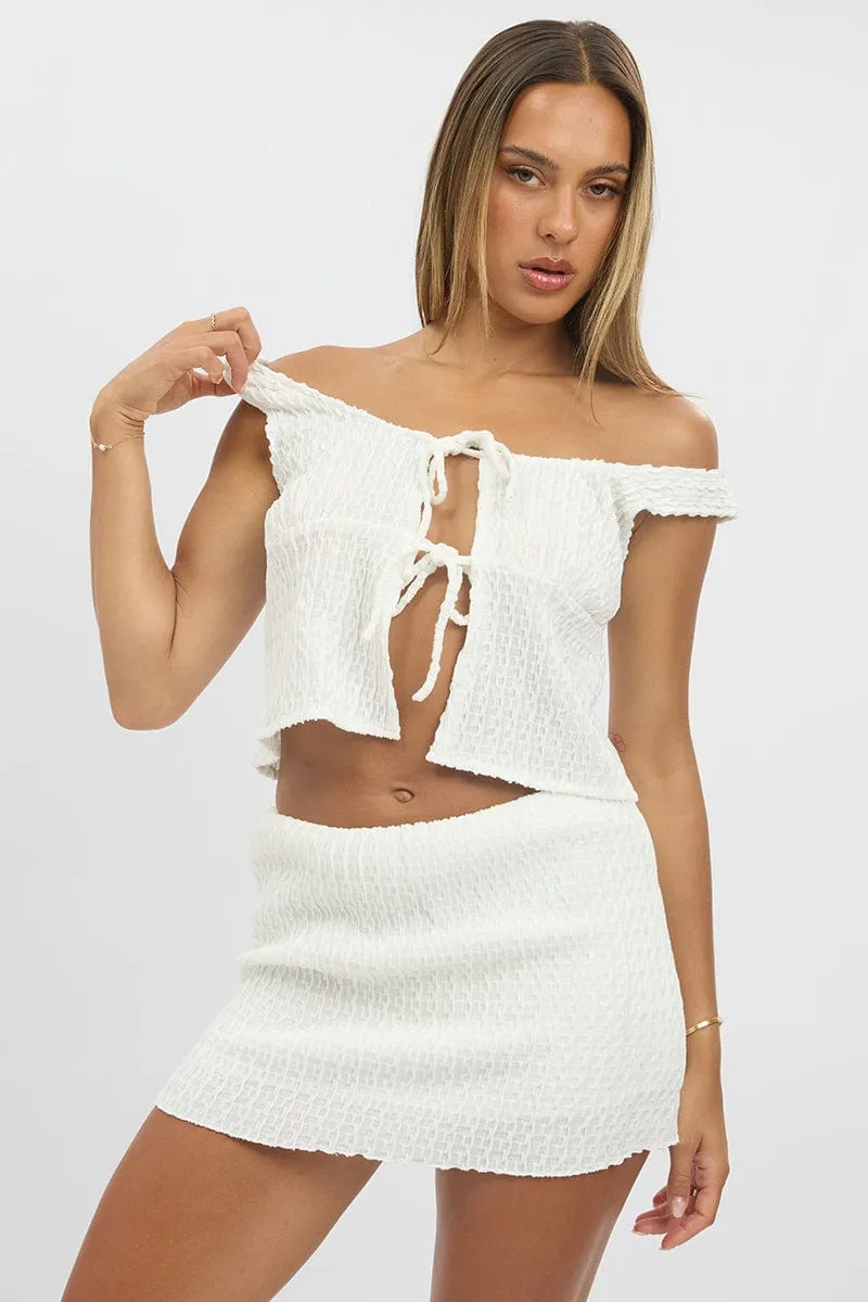 White Tie Front Top Sleeveless Textured sold by Ally Fashion