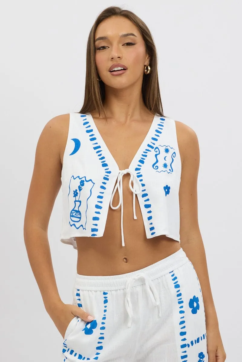 White Tie Up Front Top sold by Ally Fashion