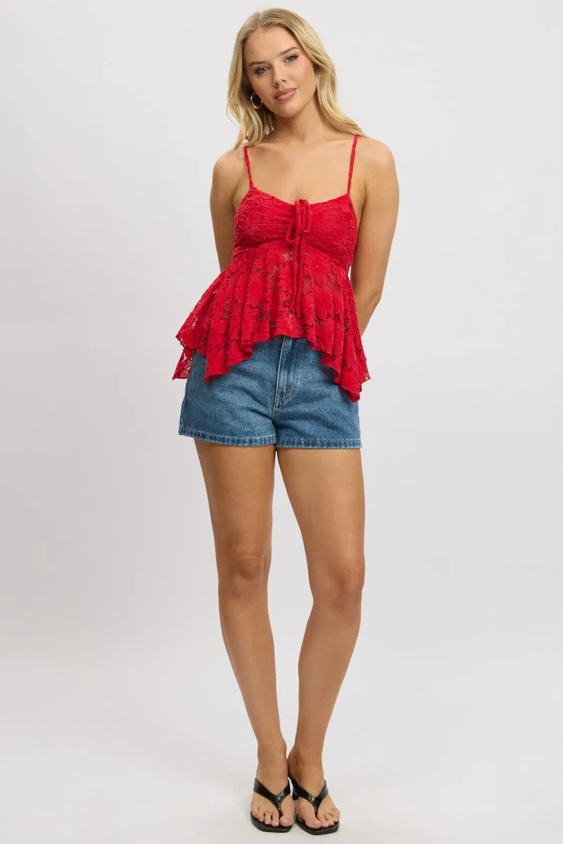 Red Singlet Top Lace sold by Ally Fashion product image thumbnail 2