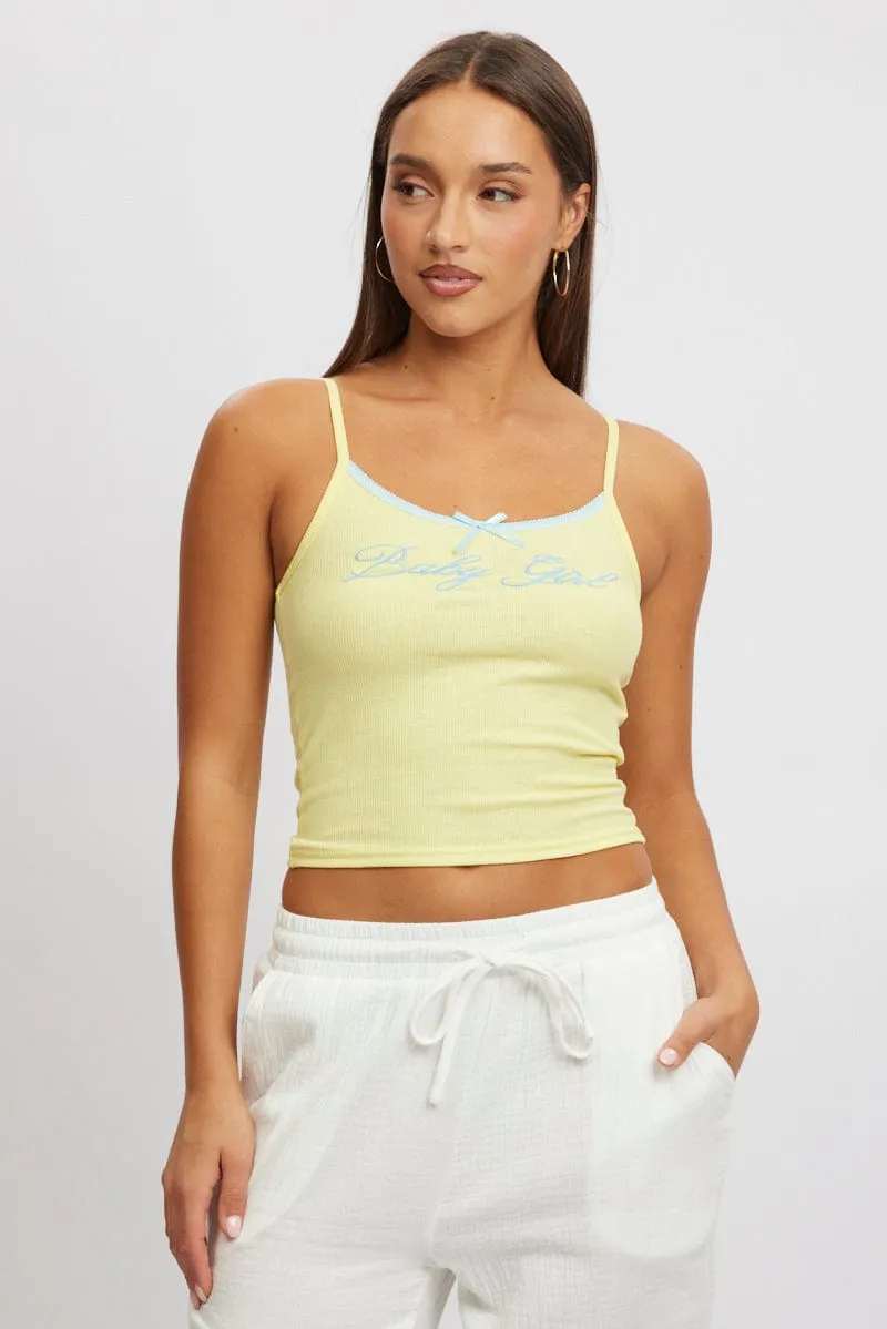 Yellow Graphic Singlet Rib sold by Ally Fashion