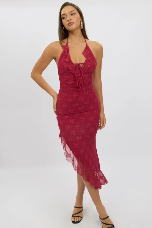 Red Bodycon Dress Ruffle Halter Neck sold by Ally Fashion