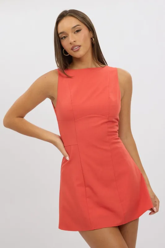 Red Mini Dress Boat Neck sold by Ally Fashion