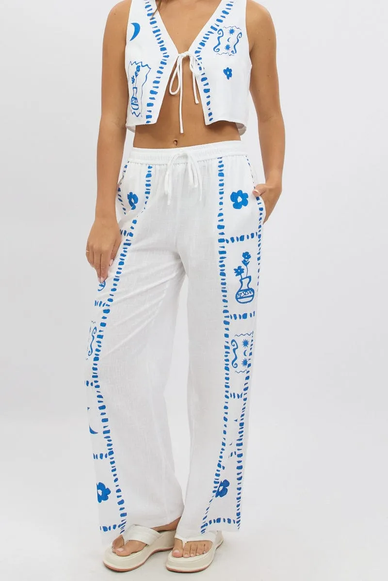 White Wide Leg Pants Elasticated Waist sold by Ally Fashion