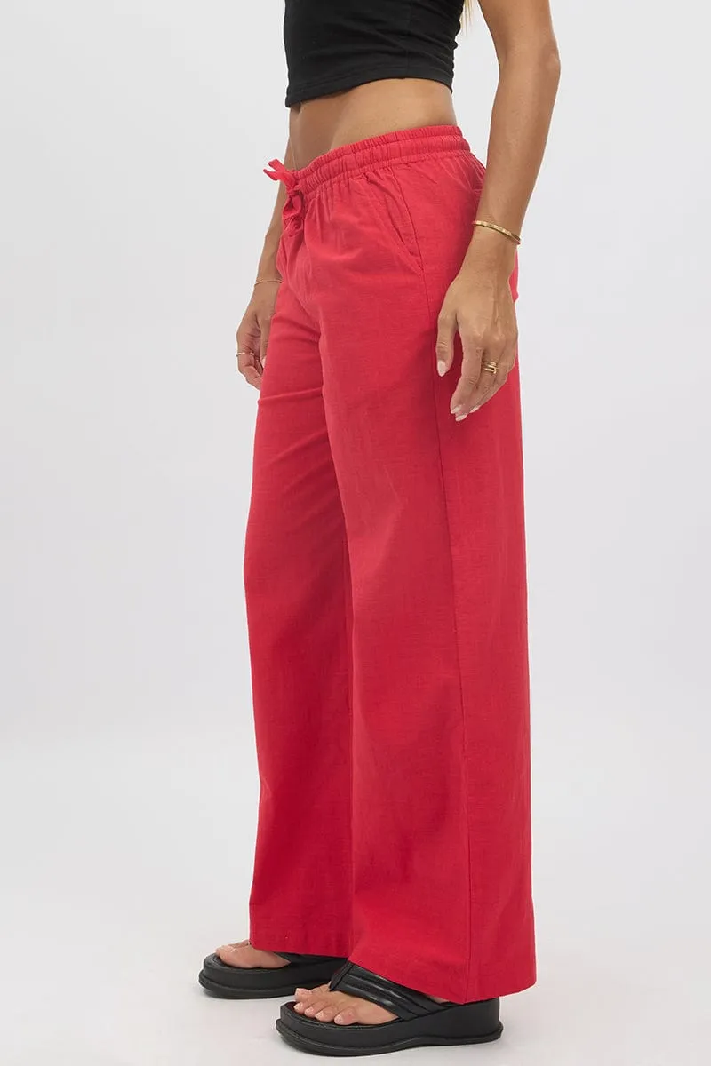 Red Wide Leg Pants Elasticated sold by Ally Fashion product image thumbnail 4
